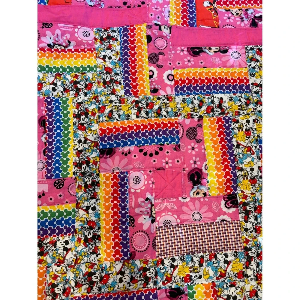 Handmade Disney Mickey Minnie Mouse Patchwork Quilt Kids Blanket 50x50 Cozy Cute